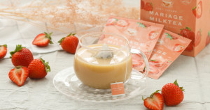 草莓控必買！知名奶茶大牌 MARIAGE MILKTEA 「甘王草莓奶茶來了」正式開賣。