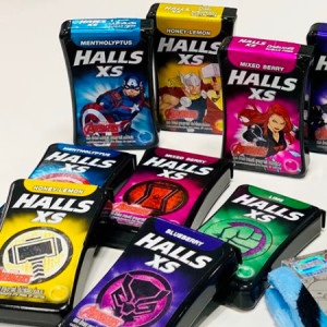 漫威迷集起來！復仇者經典造型「HALLS XS 無糖迷你薄荷糖」新上市，全聯獨家再加碼送復仇者行李箱。