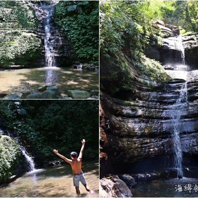 茄苳瀑布｜汐止大尖山景點，一分鐘抵達沁涼三層瀑布秘境，溪邊玩水抓小魚小蝦(交通指南)