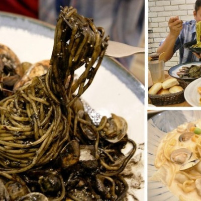 【桃園藝文特區美食】平價義大利麵《義匠pasta-藝德店》加入墨魚汁和海膽還有五隻大蝦，聚餐約會的好地方！ | 哪哪麻